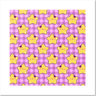 Flower Star Gingham Pattern Posters and Art